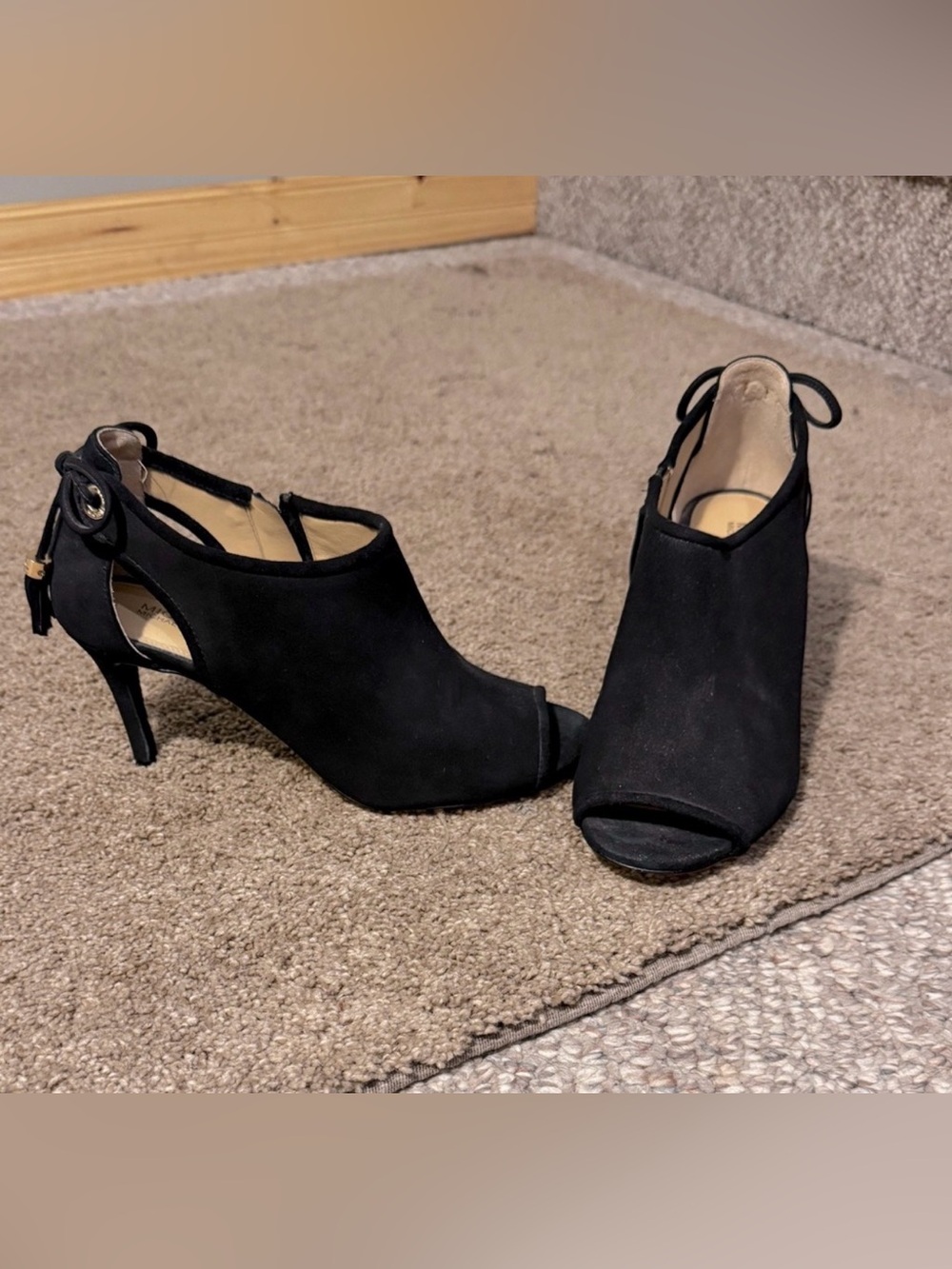 Michael Kors Jennings suede black bow-back mid-heel booties